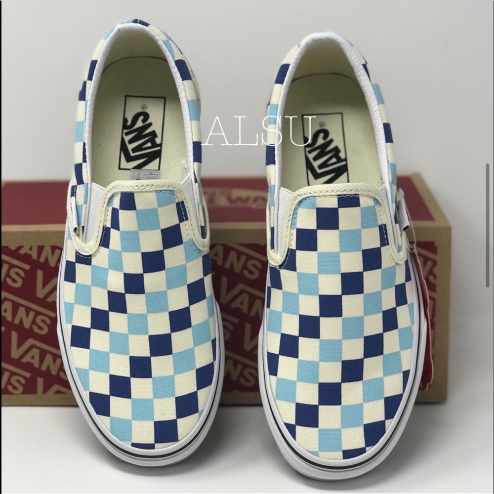 💖MEGA SALE💖VANS Classic Slip On Checkerboard Casual Blue az  Men’s  VN0A38F7QC - Picture 4 of 11